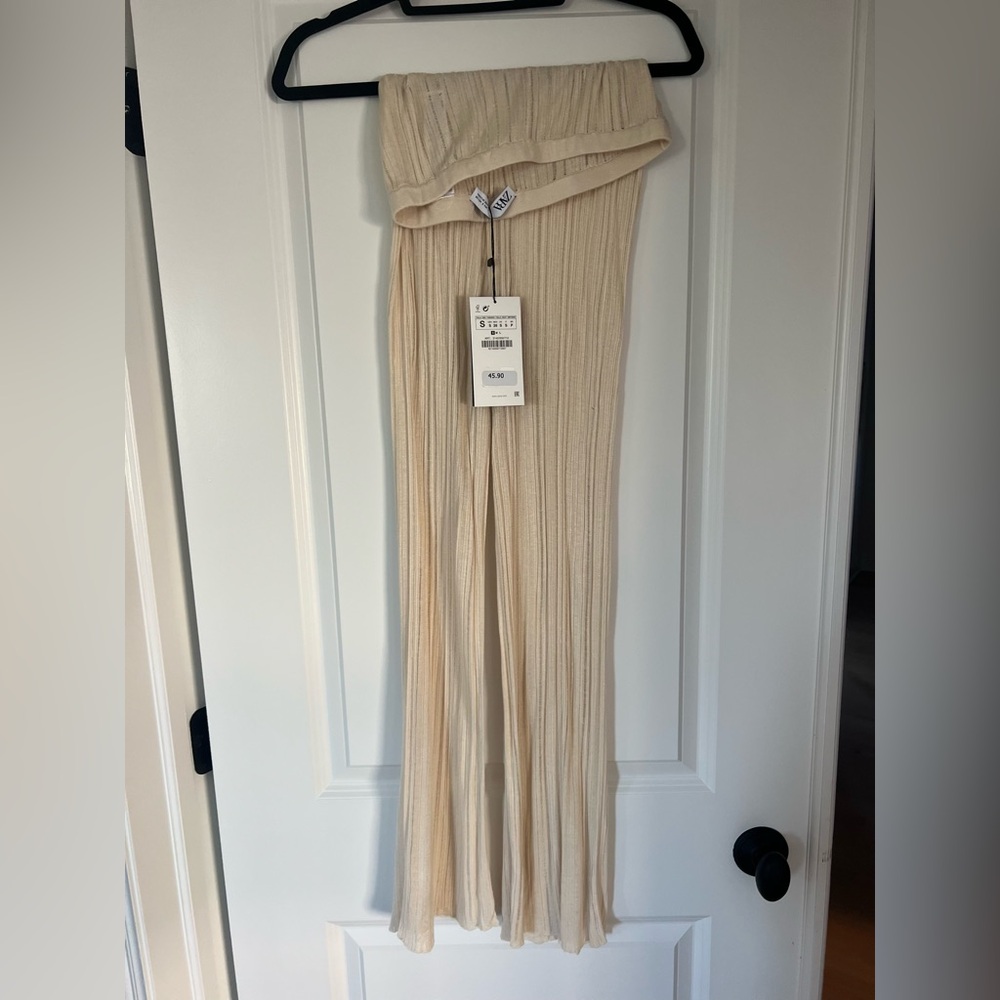 Zara NWT Ribbed Knit Cream Pants 2142/202